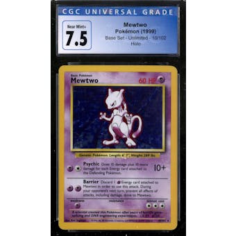 Pokemon Base Set Unlimited Mewtwo 10/102 CGC 7.5 No Subs