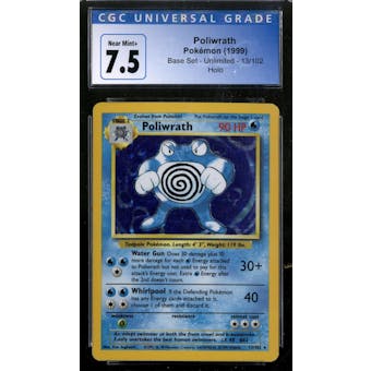 Pokemon Base Set Unlimited Poliwrath 13/102 CGC 7.5 No Subs