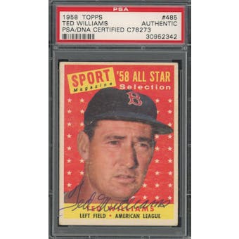 1958 Topps #485 Ted Williams Autograph PSA/DNA AUTH *2342 (Reed Buy)