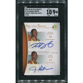 2007/08 SP Authentic #STDG Kevin Durant & Jeff Green Sign of the Times Dual Rookie Auto #27/50 SGC 9 (MINT)