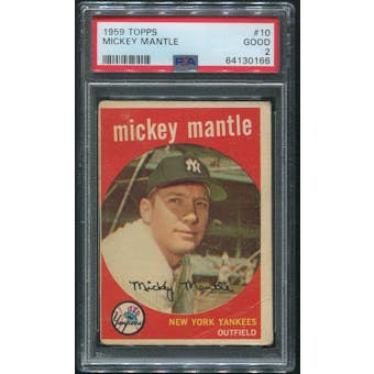 1959 Topps Baseball #10 Mickey Mantle PSA 2 (GOOD)