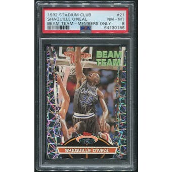 1992/93 Stadium Club #21 Shaquille O'Neal Rookie Members Only Beam Team PSA 8 (NM-MT)
