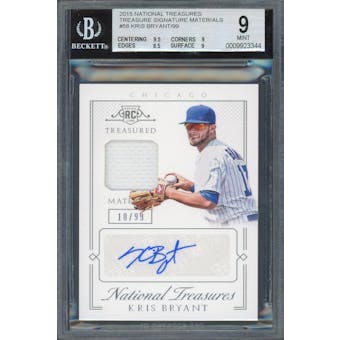 2015 National Treasures Treasured Material #58 Kris Bryant Patch Auto BGS 9 Auto 10 *3344 (Reed Buy)