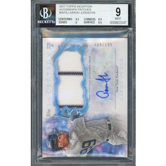 2017 Topps Inception Auto Patch #IAPAJ Aaron Judge RC #199 BGS 9 Auto 10 *3347 (Reed Buy)