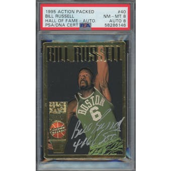 1995 Action Packed Hall of Fame #40 Bill Russell Autograph PSA 8 Auto 8 *6146 (Reed Buy)