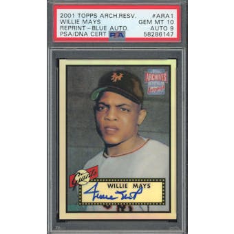 2001 Topps Archives Reserve Reprint-Auto #ARA1 Willie Mays Auto PSA 10 Auto 9 *6147 (Reed Buy)