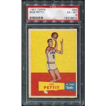 1957/58 Topps Basketball #24 Bob Pettit Rookie PSA 6 (EX-MT)