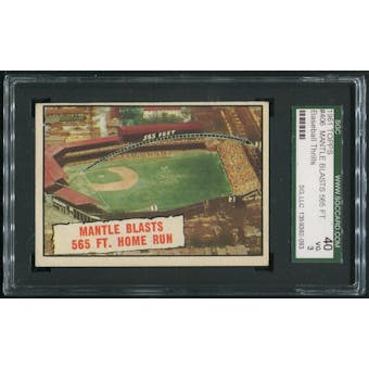 1961 Topps Baseball #406 Mickey Mantle Blasts 565 Ft. Home Run SGC 3 (VG)
