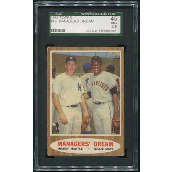 1962 Topps Baseball #18 Managers' Dream Mickey Mantle Willie Mays SGC 3.5 (VG+)