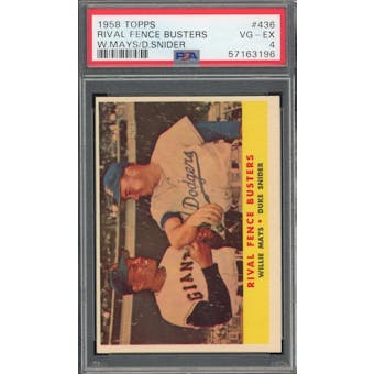 1958 Topps #436 Rival Fence Busters Mays/Snider PSA 4 *3196 (Reed Buy)