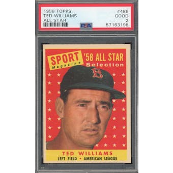 1958 Topps #485 Ted Williams AS PSA 2 *3198 (Reed Buy)