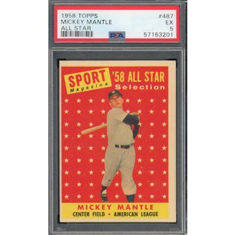 1958 Topps #487 Mickey Mantle AS PSA 5 *3201 (Reed Buy)
