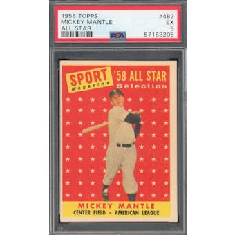 1958 Topps #487 Mickey Mantle AS PSA 5 *3205 (Reed Buy)