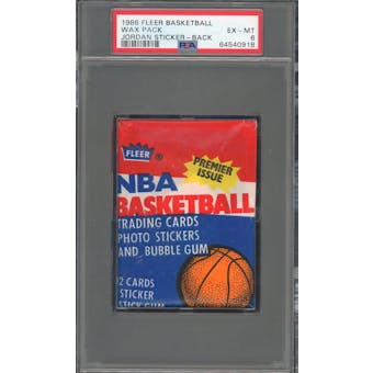 1986/87 Fleer Basketball Wax Pack Jordan Sticker Back PSA 6 *0918 (Reed Buy)