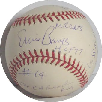 Ernie Banks Autographed MLB Selig Baseball (HOF 77, Mr Cub + stats) Reggie Jackson COA (Reed Buy)
