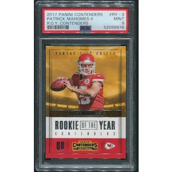 2017 Panini Contenders Football #RY3 Patrick Mahomes II Rookie of the Year Contenders Rookie PSA 9 (MINT)