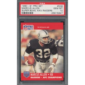 1990-91 Pro Set Super Bowl XXV Raiders #538 Marcus Allen PSA 10 *5647 Pop 4 (Reed Buy)
