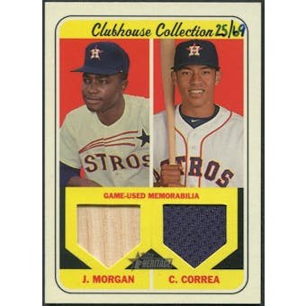 2018 Topps Heritage Baseball #CCDRMC Carlos Correa & Joe Morgan Clubhouse Collection Dual Jersey Bat #25/69
