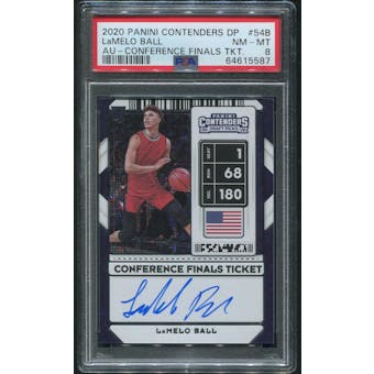 2020/21 Panini Contenders Draft Picks #54B LaMelo Ball Conference Finals Ticket Rookie Auto #2/5 PSA 8 (NM-MT)