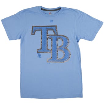 Tampa Bay Rays Majestic Coastal Blue Push Through Tee Shirt (Adult X-Large)