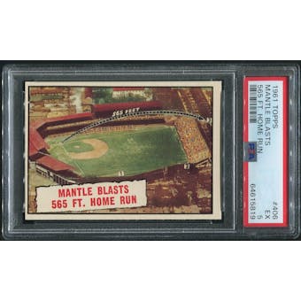 1961 Topps Baseball #406 Mickey Mantle Blasts 565 FT. Home Run PSA 5 (EX)