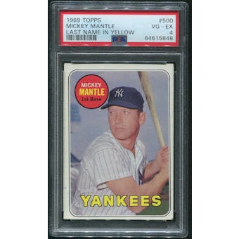1969 Topps Baseball #500 Mickey Mantle Last Name in Yellow PSA 4 (VG-EX)