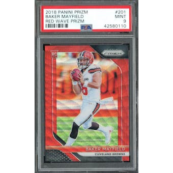 2018 Panini Prizm Baker Mayfield Red Wave Prizm Rookie Card #201 126/149