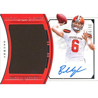 2018 Panini National Treasures Baker Mayfield Rookie Materials Signatures Auto Card #RMS-BM 36/99