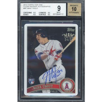 2013 Topps Tier One Clear Reprint Autographs #MT Mike Trout #/25 BGS 9 Auto 10 *4112 (Reed Buy)