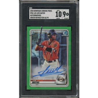 2020 Bowman Chrome Prospects Green Refractor #CPALM Luis Matos #/99 SGC 9 Auto 10 *6873 (Reed Buy)