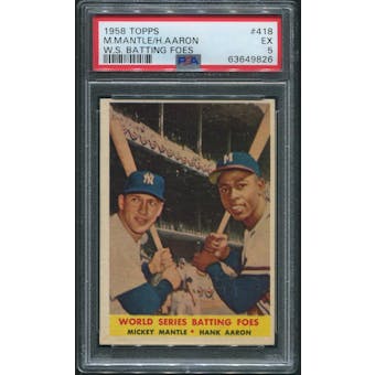 1958 Topps Baseball #418 World Series Batting Foes Mickey Mantle Hank Aaron PSA 5 (EX)
