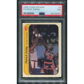 1986/87 Fleer Basketball #6 Patrick Ewing Rookie Sticker PSA 7 (NM)