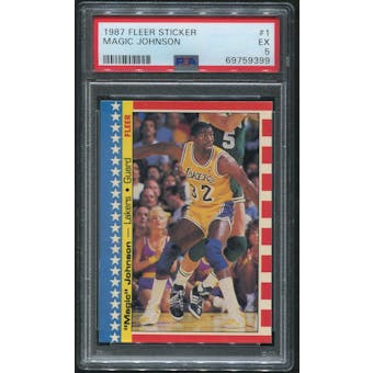 1987/88 Fleer Basketball #1 Magic Johnson Sticker PSA 5 (EX)