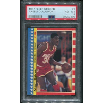 1987/88 Fleer Basketball #3 Hakeem Olajuwon Sticker PSA 8 (NM-MT)