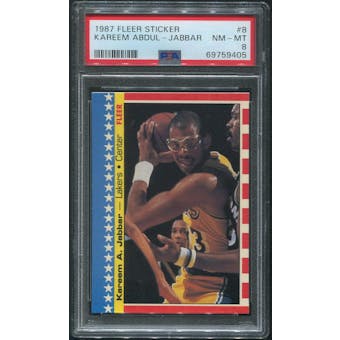 1987/88 Fleer Basketball #8 Kareem Abdul-Jabbar Sticker PSA 8 (NM-MT)