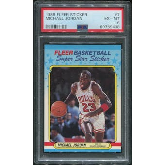 1988/89 Fleer Basketball #7 Michael Jordan Sticker PSA 6 (EX-MT) *9408