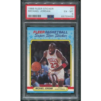 1988/89 Fleer Basketball #7 Michael Jordan Sticker PSA 6 (EX-MT) *9409