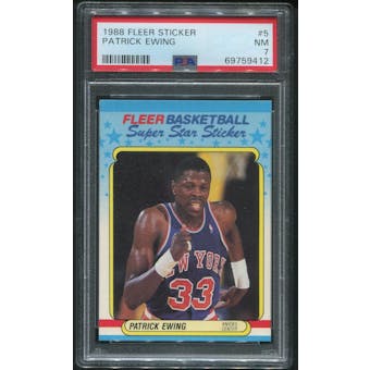 1988/89 Fleer Basketball #5 Patrick Ewing Sticker PSA 7 (NM)