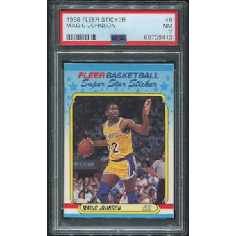 1988/89 Fleer Basketball #6 Magic Johnson Sticker PSA 7 (NM)