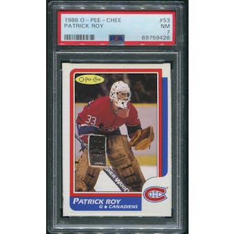 1986/87 O-Pee-Chee Hockey #53 Patrick Roy Rookie PSA 7 (NM)