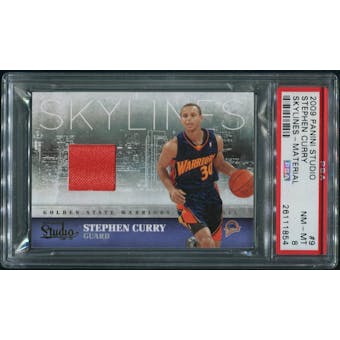 2009/10 Studio Basketball #9 Stephen Curry Skylines Materials Rookie Jersey #189/249 PSA 8 (NM-MT)