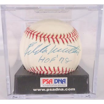 Eddie Mathews Autographed NL White Baseball (HOF 78) PSA/DNA V90848 (Reed Buy)