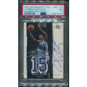 2003/04 Exquisite Collection Basketball #CA Carmelo Anthony Number Piece Rookie Patch Auto #12/15 PSA 7 (NM)