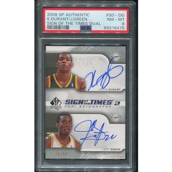 2008/09 SP Authentic Basketball #SDDG Kevin Durant & Jeff Green Sign of the Times Dual Auto #20/50 PSA 8