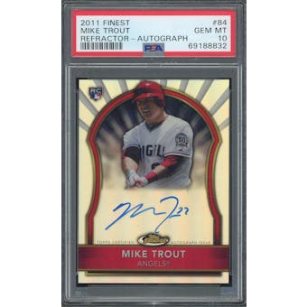 2011 Topps Finest Baseball #84 Mike Trout RC Refractor Auto #/499 PSA 10 *8832 (Reed Buy)