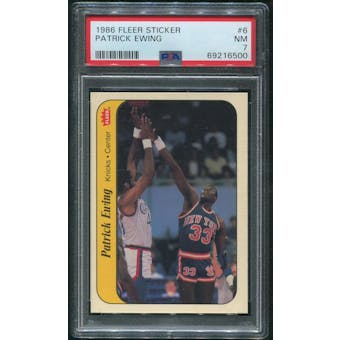 1986/87 Fleer Basketball #6 Patrick Ewing Rookie Sticker PSA 7 (NM)