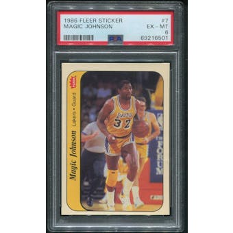 1986/87 Fleer Basketball #7 Magic Johnson Sticker PSA 6 (EX-MT)