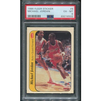 1986/87 Fleer Basketball #8 Michael Jordan Rookie Sticker PSA 6 (EX-MT)