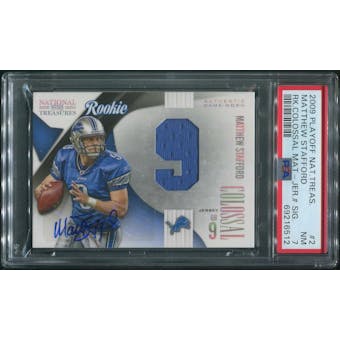 2009 Playoff National Treasures Football #2 Matthew Stafford Rookie Colossal Jersey Auto #30/50 PSA 7 (NM)