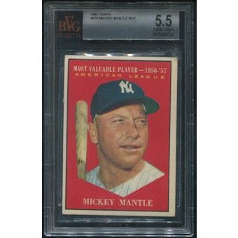 1961 Topps Baseball #475 Mickey Mantle MVP BVG 5.5 (EX+)